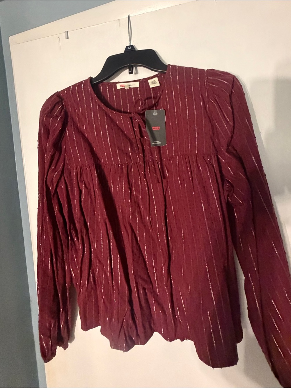 Levi's Women's Josephine Burgundy Striped Peasant Blouse NWT